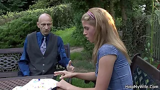Fucking young wife on the directors for money